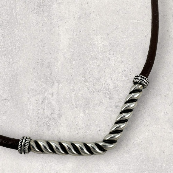 AMERICAN WEST 925 Sterling Silver Brown Greek Leather Cord Necklace - Adjustable - Picture 5 of 7